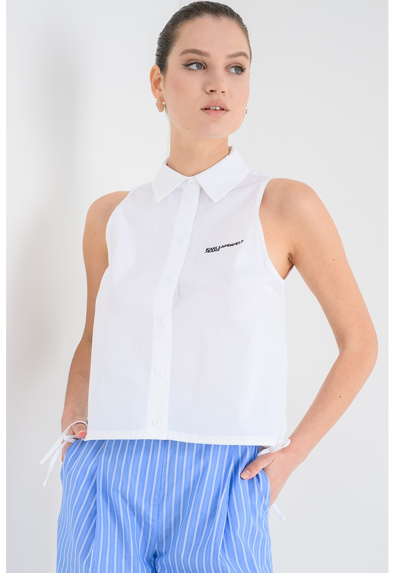 Camasa fara maneci cu broderie logo discreta - Alb