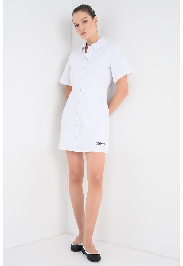 Rochie-camasa mini din denim - Alb