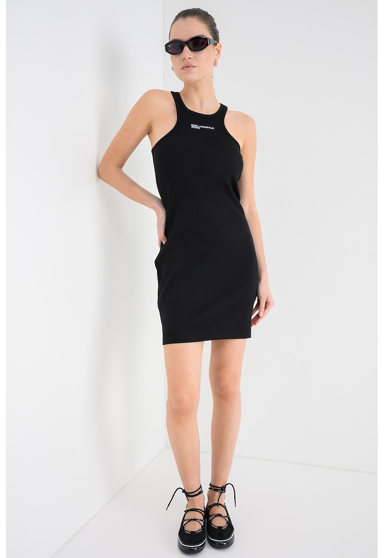 Rochie mini cambrata din amestec de bumbac organic - Negru