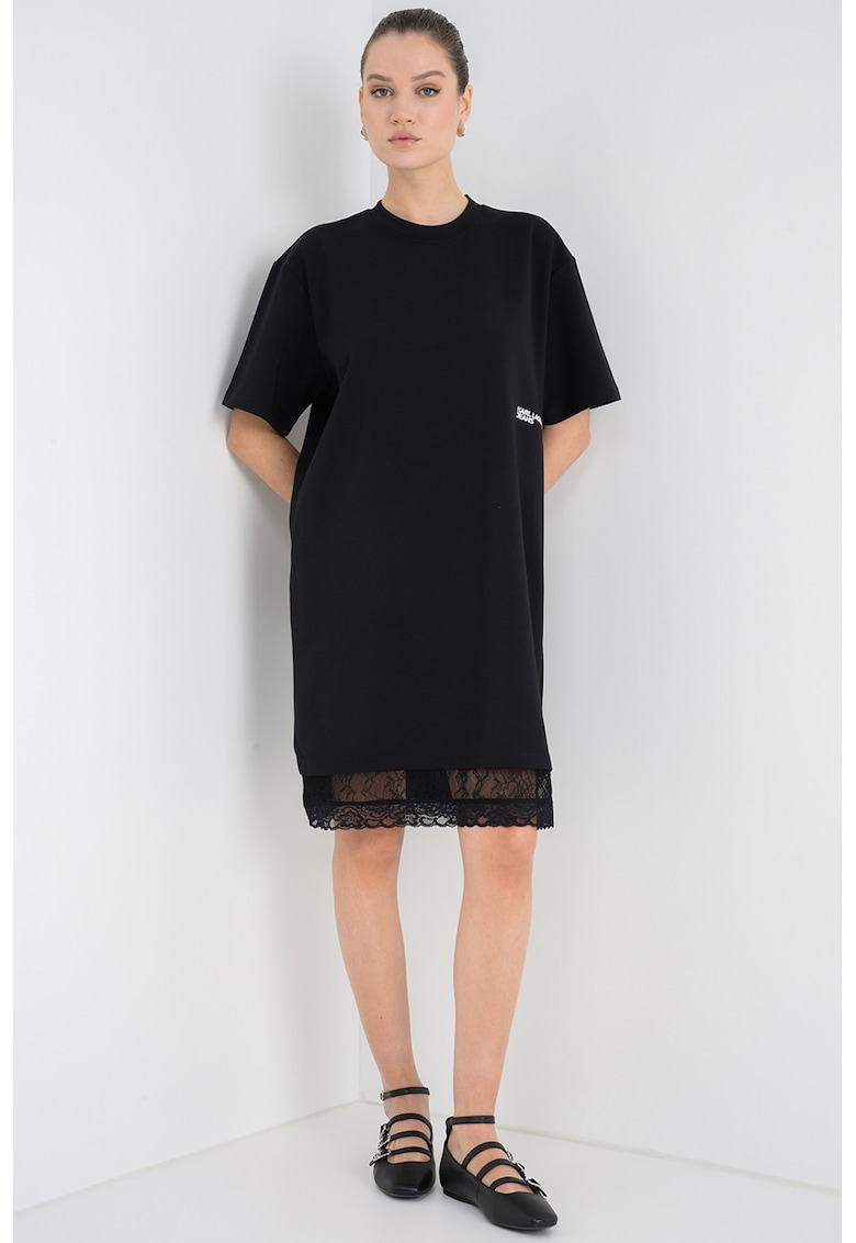Rochie-tricou cu terminatie din dantela - Negru