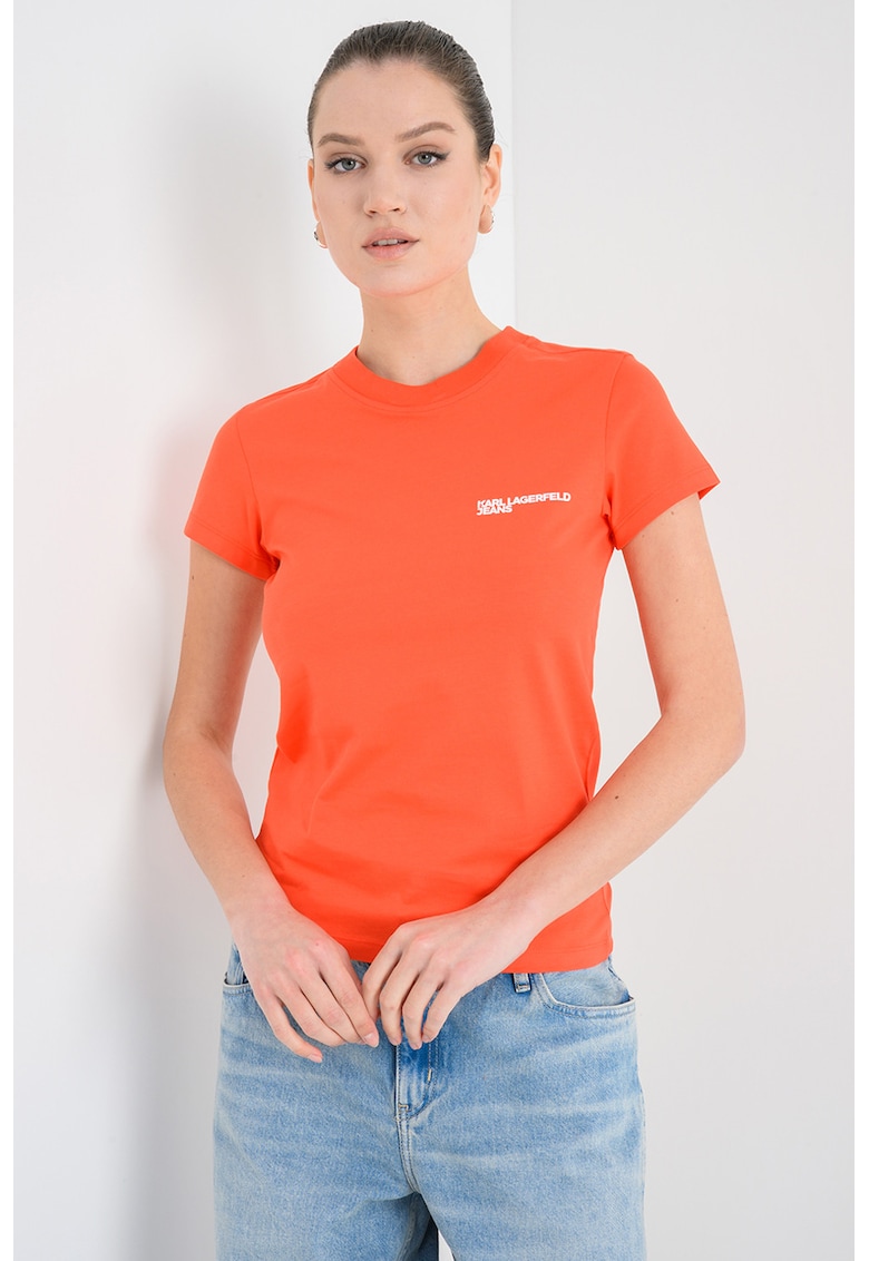 Tricou slim fit de bumbac organic cu imprimeu logo - Portocaliu mandarina