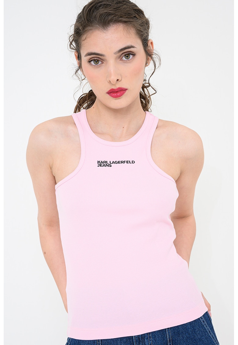 Top striat din amestec de bumbac organic - Roz pastel