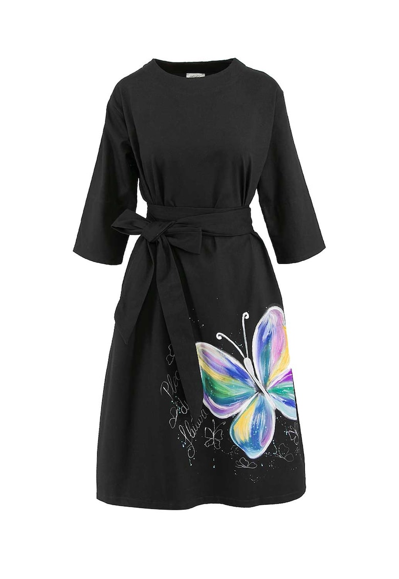 Rochie midi cu fluturi pictati manual Ziva