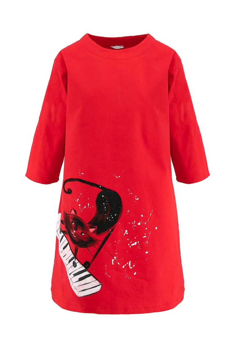 Rochie pictata manual cu model pisica Letia