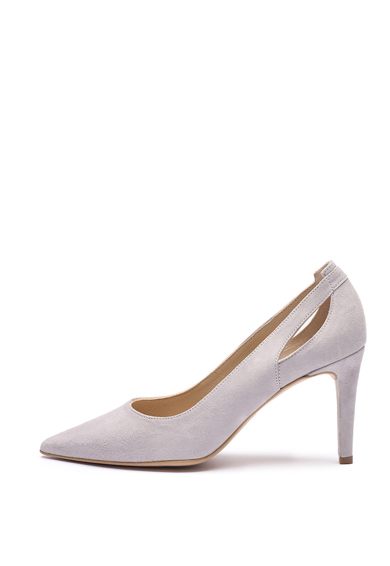 Pantofi stiletto din piele intoarsa cu decupaje Phoebe - Gri deschis