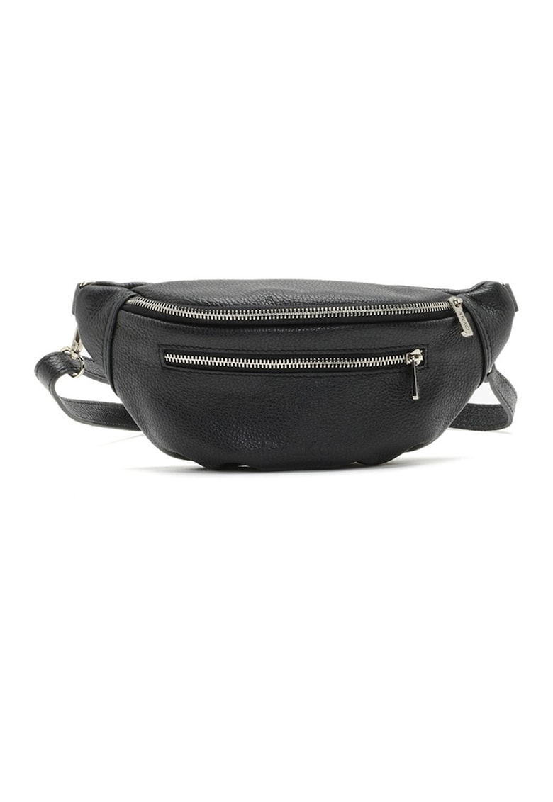 Borseta din piele cu buzunar frontal - Negru/Negru stins