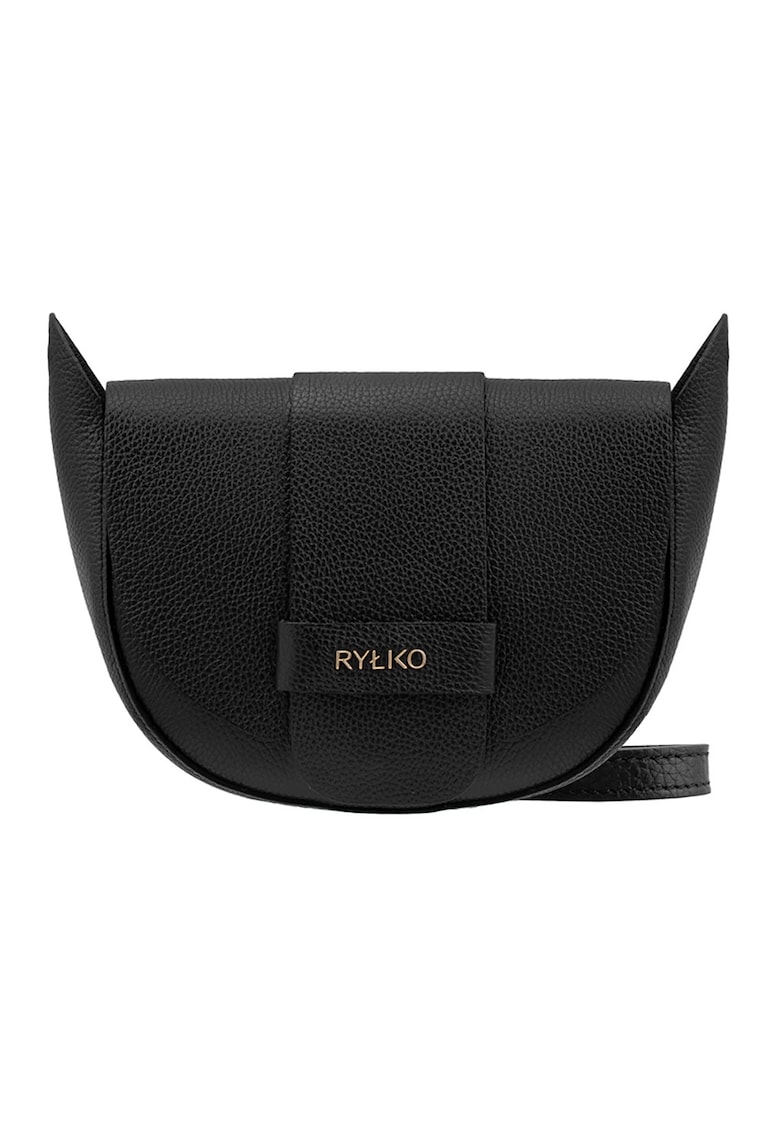 Geanta crossbody din piele cu bareta detasabila - Negru