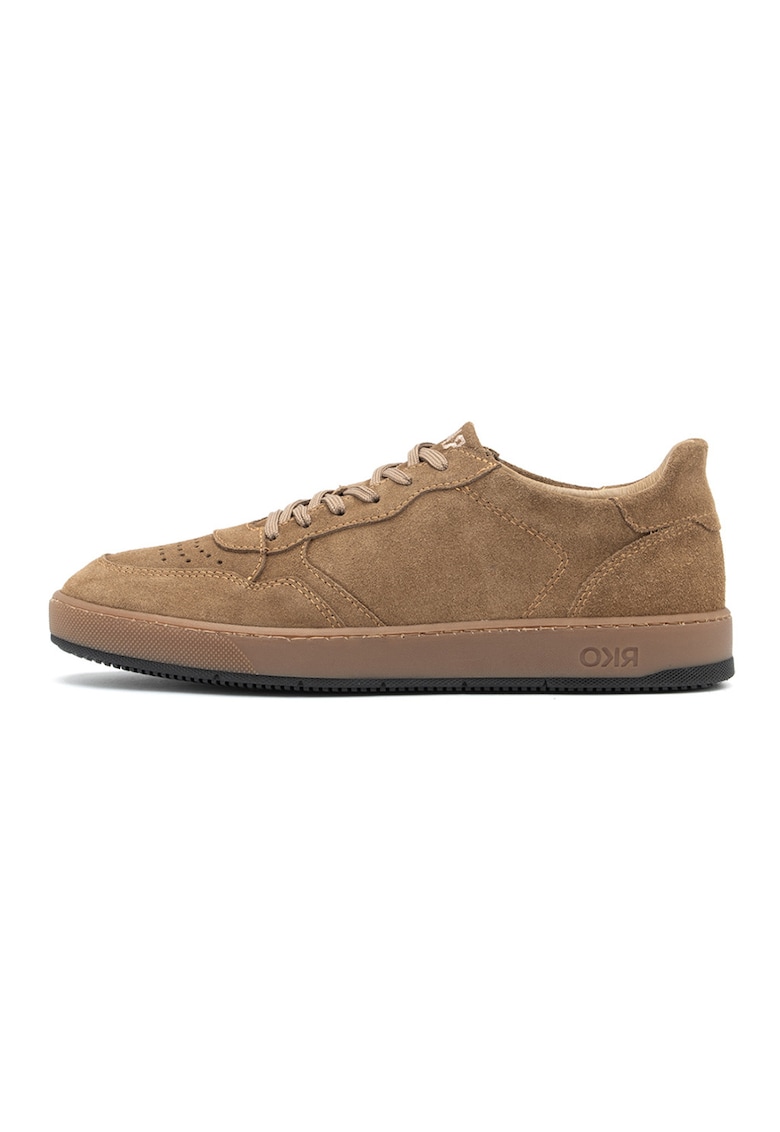 Pantofi sport din piele intoarsa cu detalii perforate - Caramel