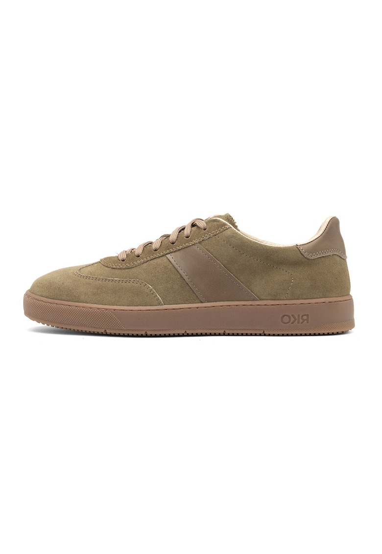 Pantofi sport din piele si piele intoarsa - Kaki