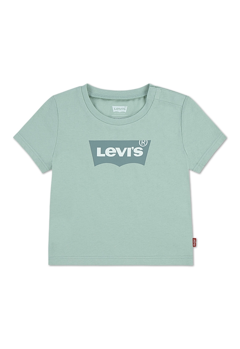 Tricou de bumbac cu decolteu la baza gatului - Verde deschis