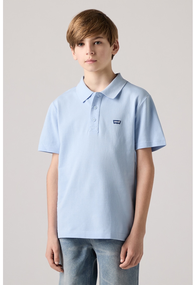 Tricou polo din bumbac pique - Albastru pastel