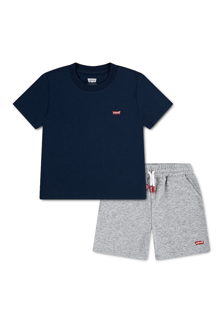 Set de tricou si pantaloni scurti Batwing - Gri inchis melange/Bleumarin