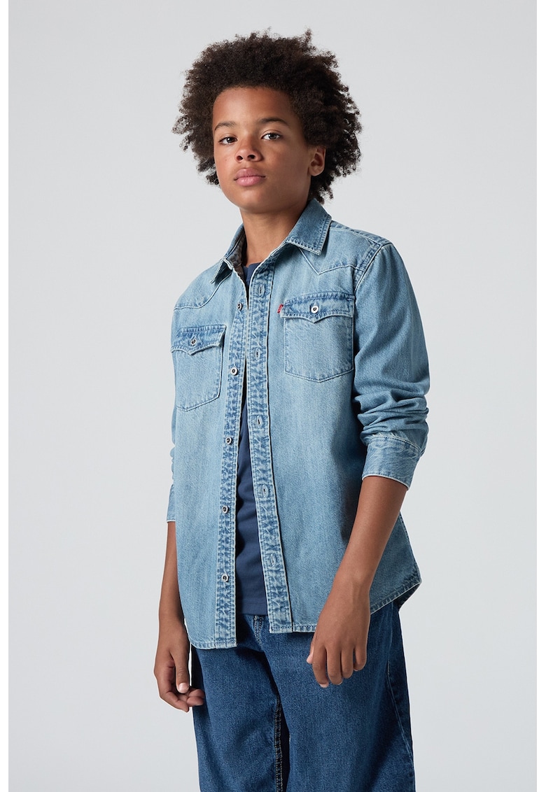 Camasa din denim cu buzunare pe piept New Barstow - Albastru deschis