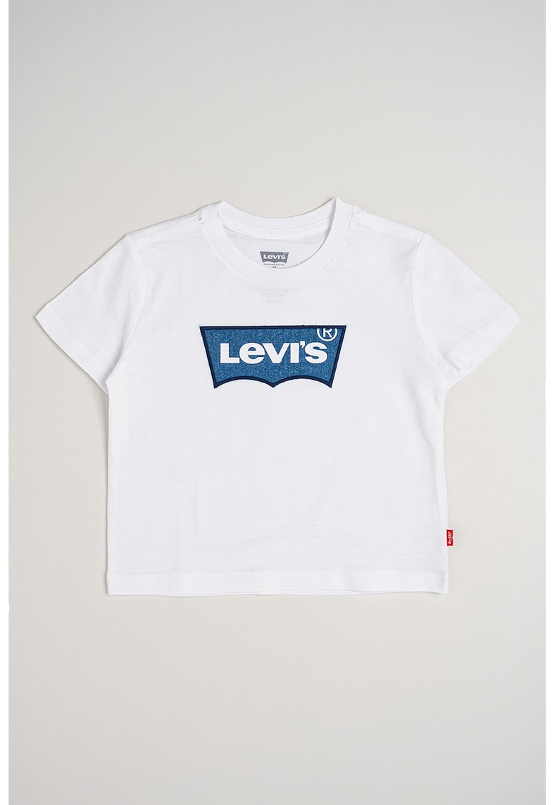 Tricou cu decolteu la baza gatului si logo - Alb/Albastru