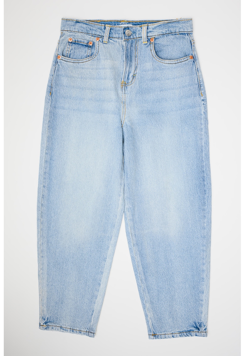 Blugi baggy cu croiala barrel si talie inalta - Albastru pastel