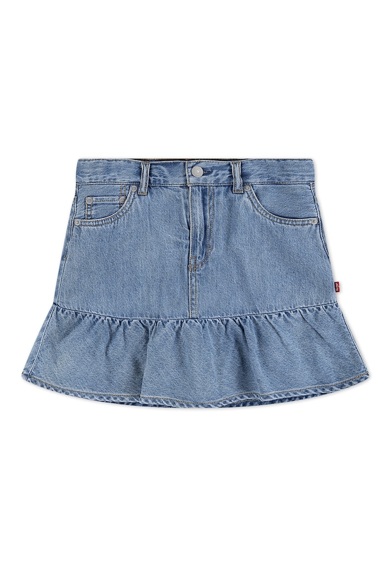 Fusta din denim cu terminatie cu volane - Albastru melange