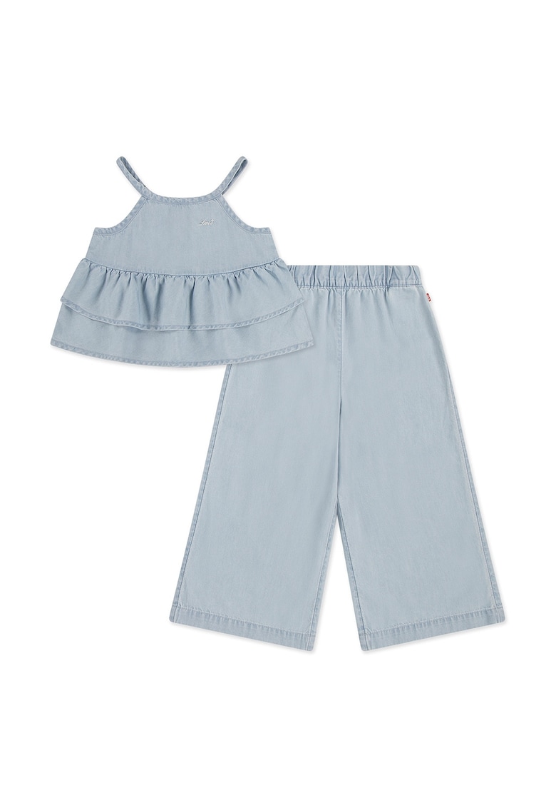 Set de blugi si top din denim - 2 piese - Albastru prafuit