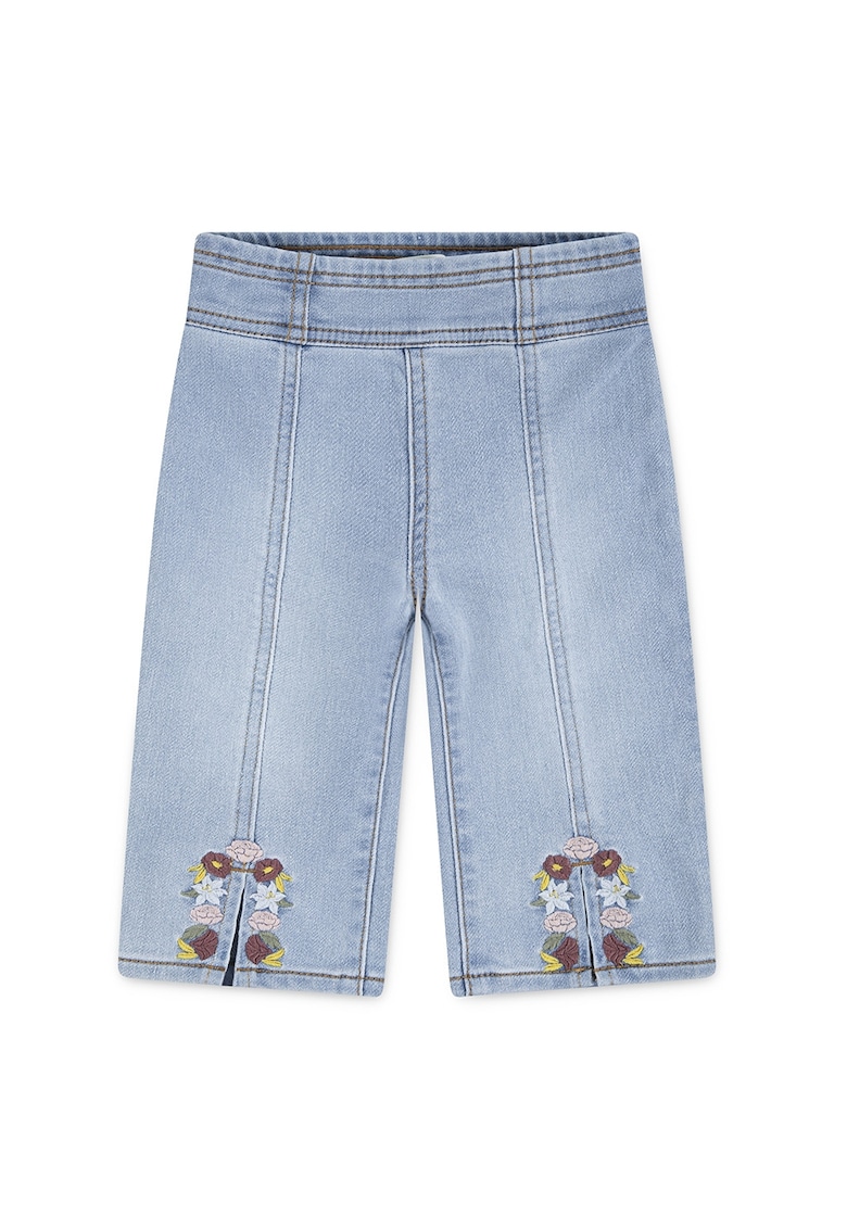 Blugi cu croiala ampla si detalii cu broderie florala - Albastru deschis melange