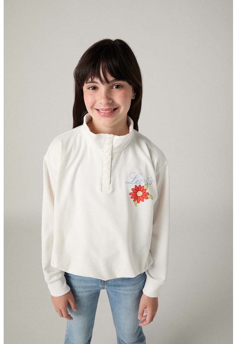 Bluza cu flori brodate si guler inalt - Alb