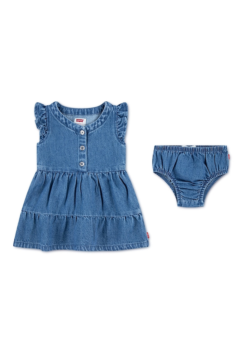 Rochie din denim cu chiloti - Albastru melange