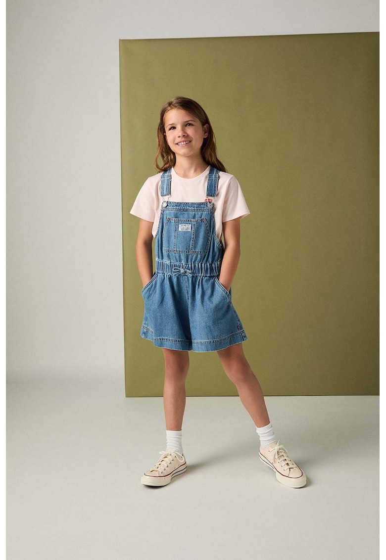 Salopeta scurta din denim - Albastru melange