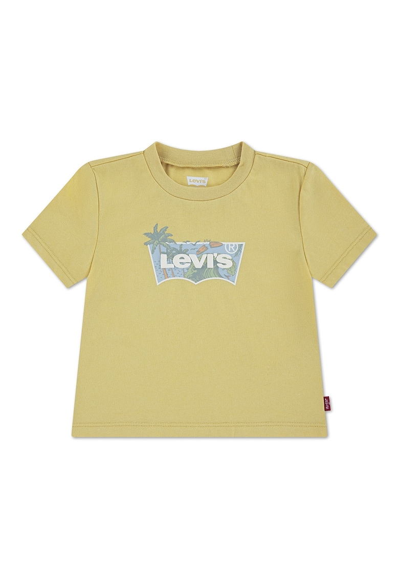 Tricou din amestec de bumbac cu logo - Galben murdar