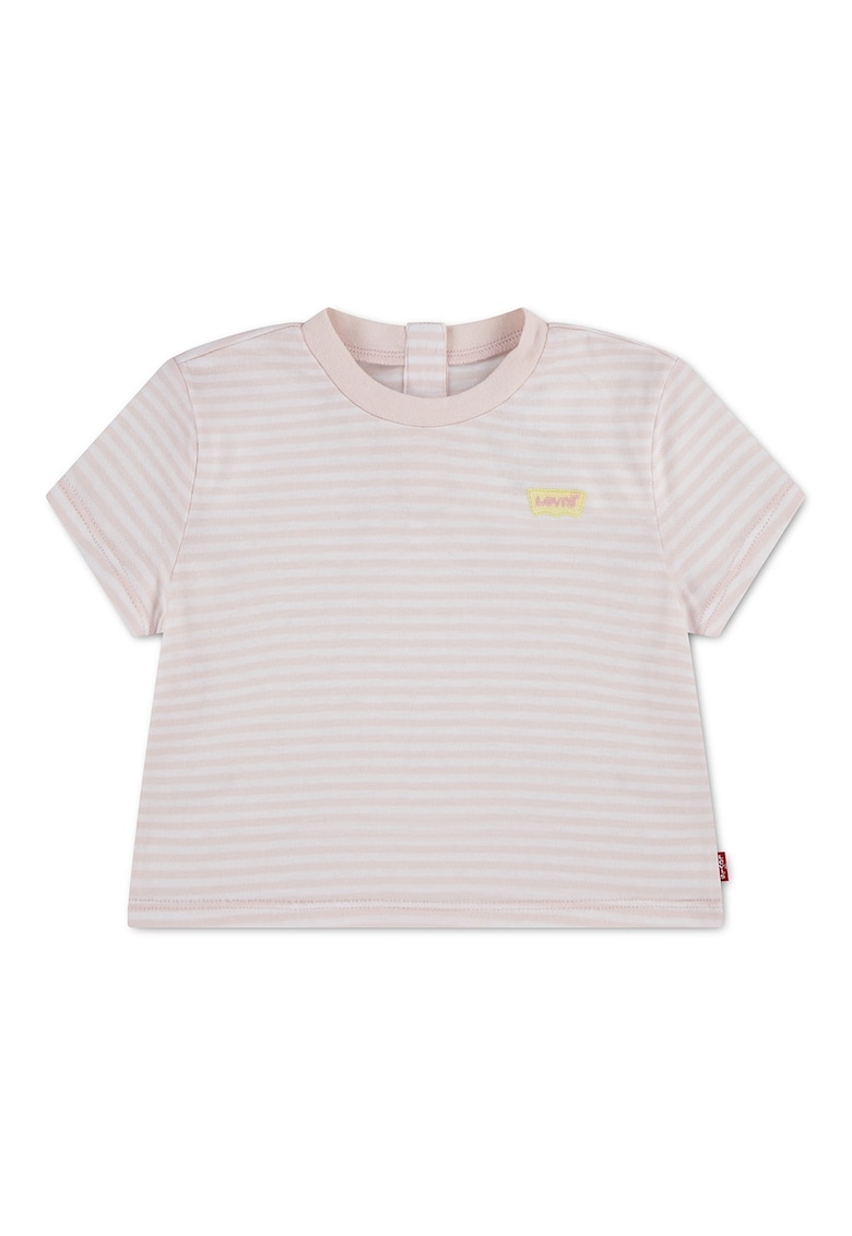 Tricou din amestec de bumbac cu model in dungi - Roz pal