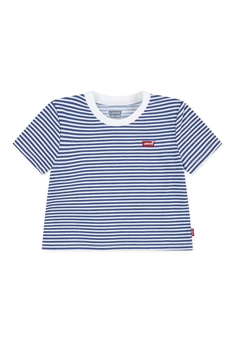 Tricou din amestec de bumbac cu model in dungi - Alb/Albastru