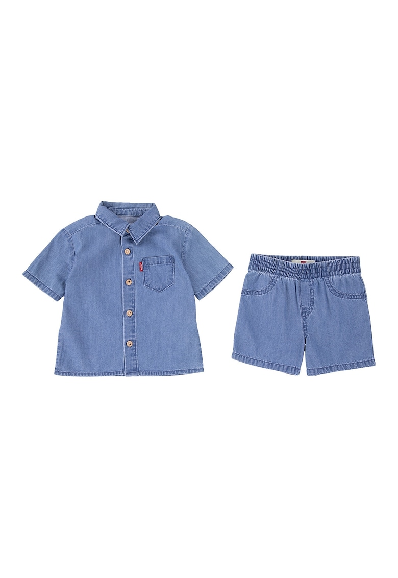 Set de camasa si pantaloni scurti cu model chambray Western - Albastru deschis