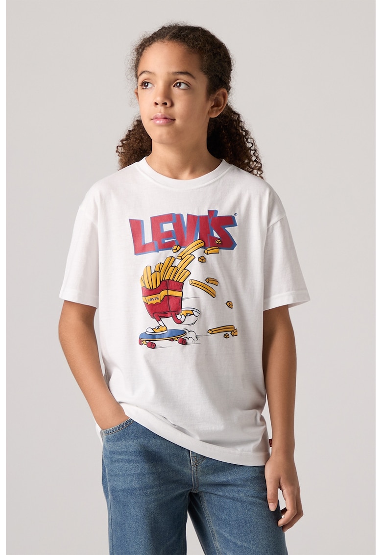 Tricou cu imprimeu Fries On The Loose® - Alb optic