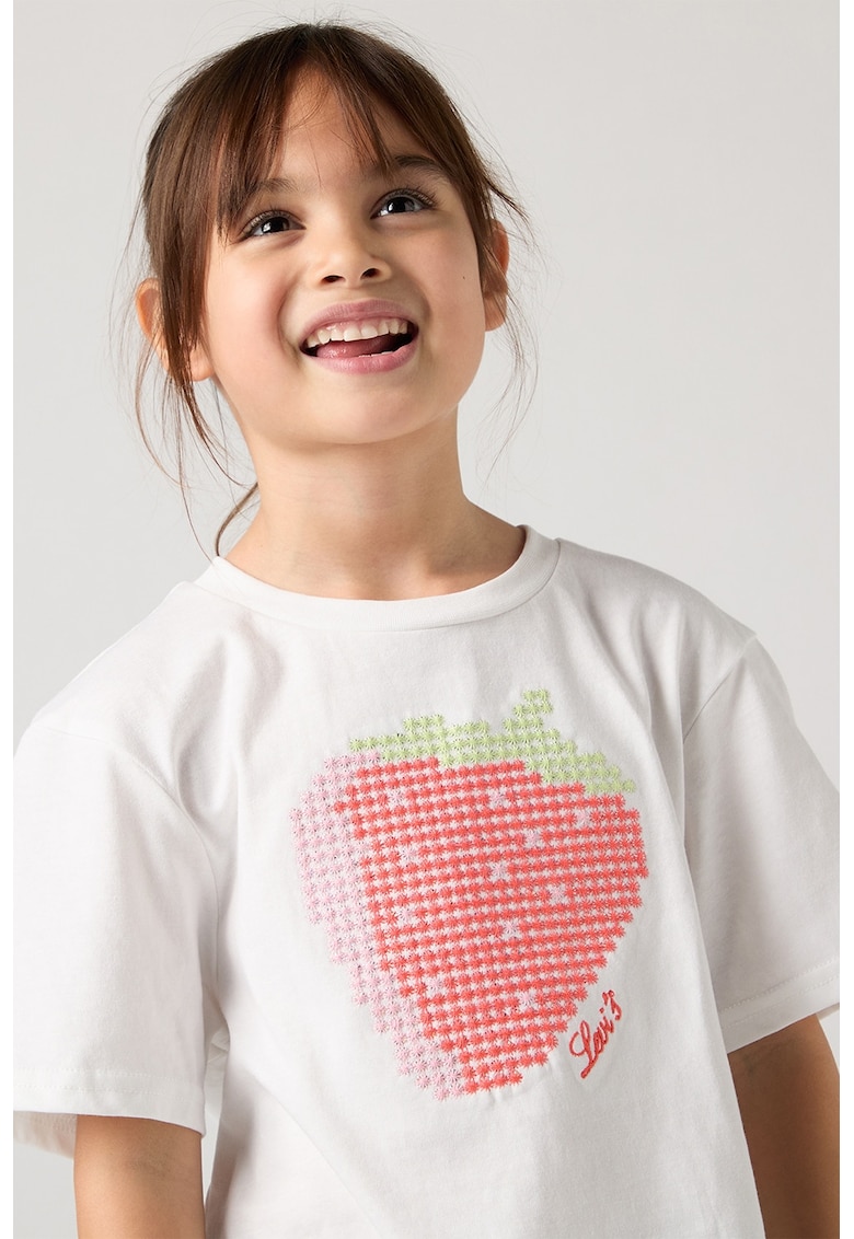 Tricou supradimensionat cu imprimeu capsune - Alb