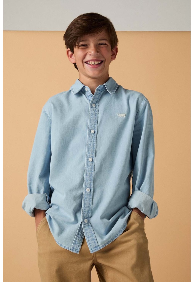 Camasa din material chambray Battery Housemark - Albastru pal