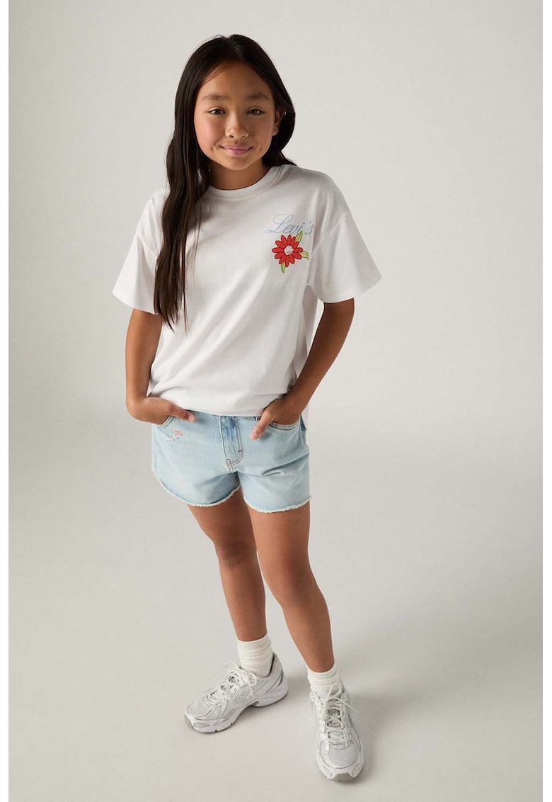 Tricou din amestec de bumbac cu imprimeu floral - Alb