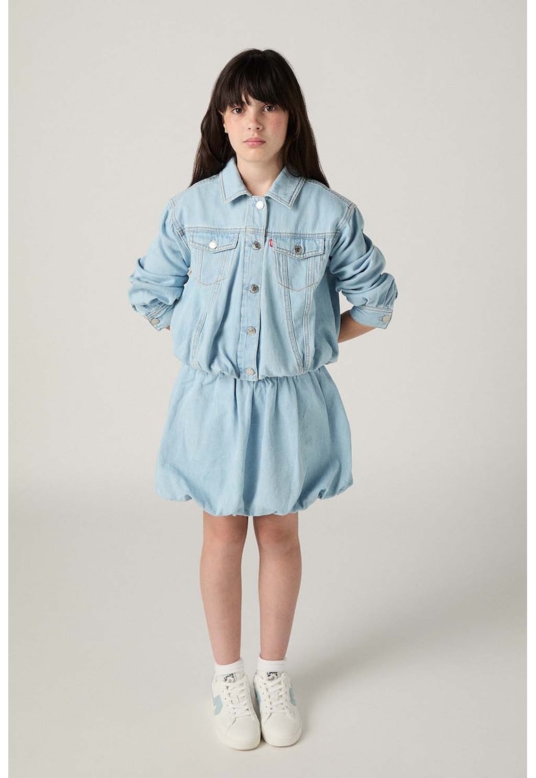Fusta bufanta din denim - Albastru prafuit