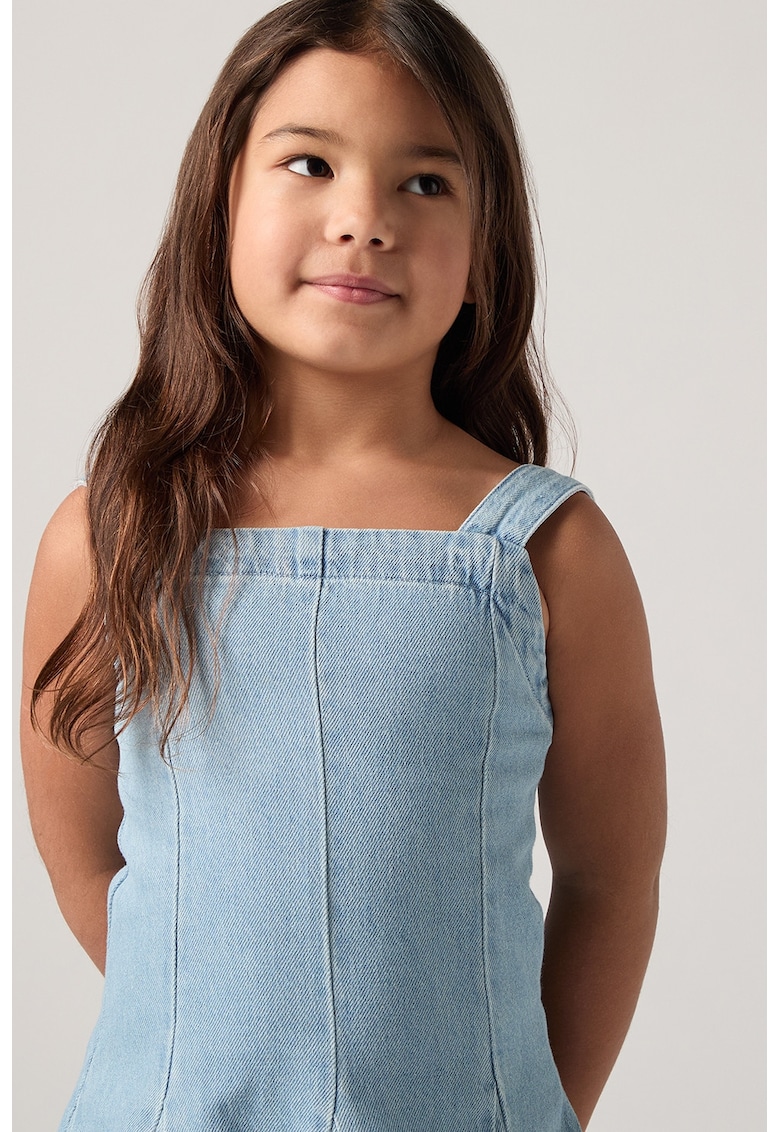 Sarafan din denim cu decolteu patrat Godet - Albastru deschis