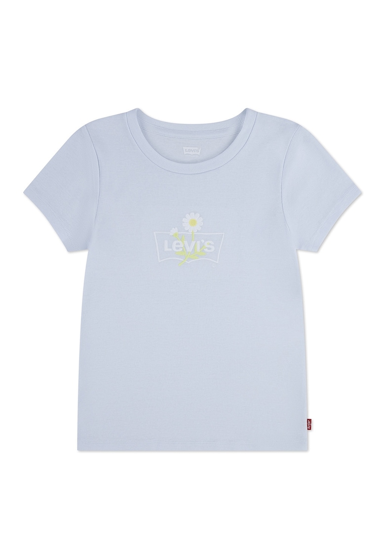 Tricou cu broderie logo Daisy - Albastru deschis