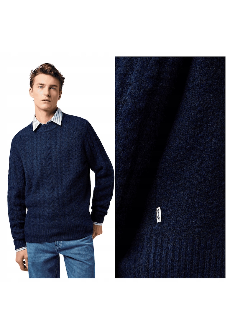 Pulover Barbati - Cable Knit Sweater - Regular Fit - Cu Guler - Caldura Si Confortabila - Design Clasic - Maneci Lungi - Poliester - L INTL - Albastru