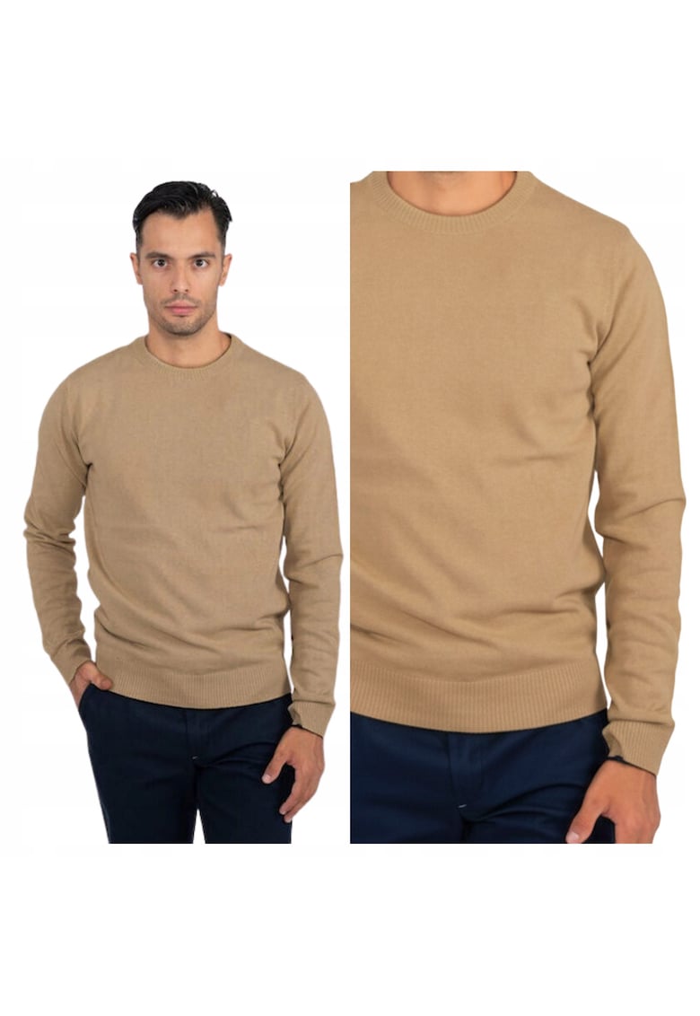 Pulover Barbati - Dustin - Regular Fit - Fara Inchidere - Decolteu Rotund - Maneci Lungi - Fara Buzunare - Bumbac - 2XL INTL - Bej