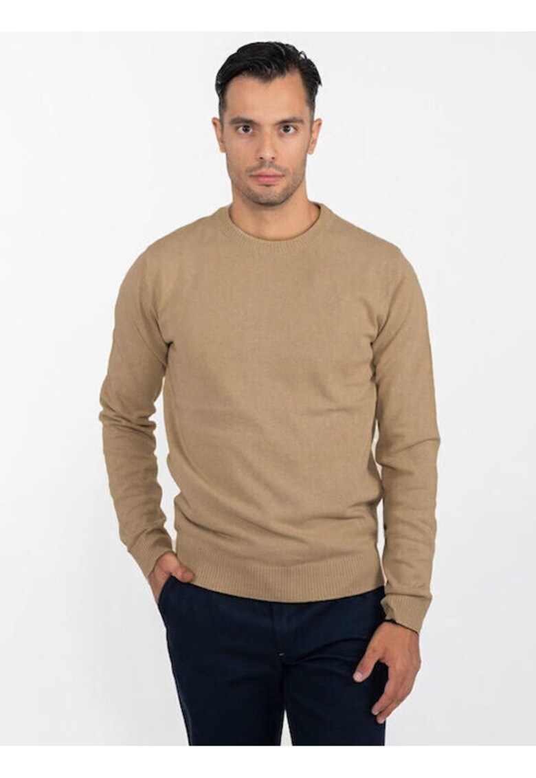 Pulover Barbati - Dustin - Regular Fit - Decolteu Rotund - Mdwqfaneci Lungi - Bumbac - Bej - Bej