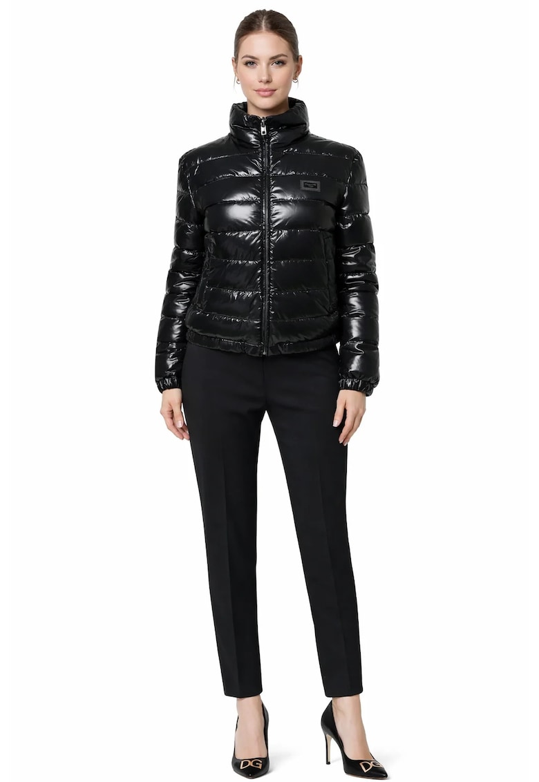 Geaca puffer dama lucioasa - cu guler inalt Negru