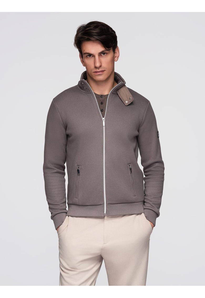 Jacheta cu guler înalt și căptușeală din fleece C645 - Bej inchis