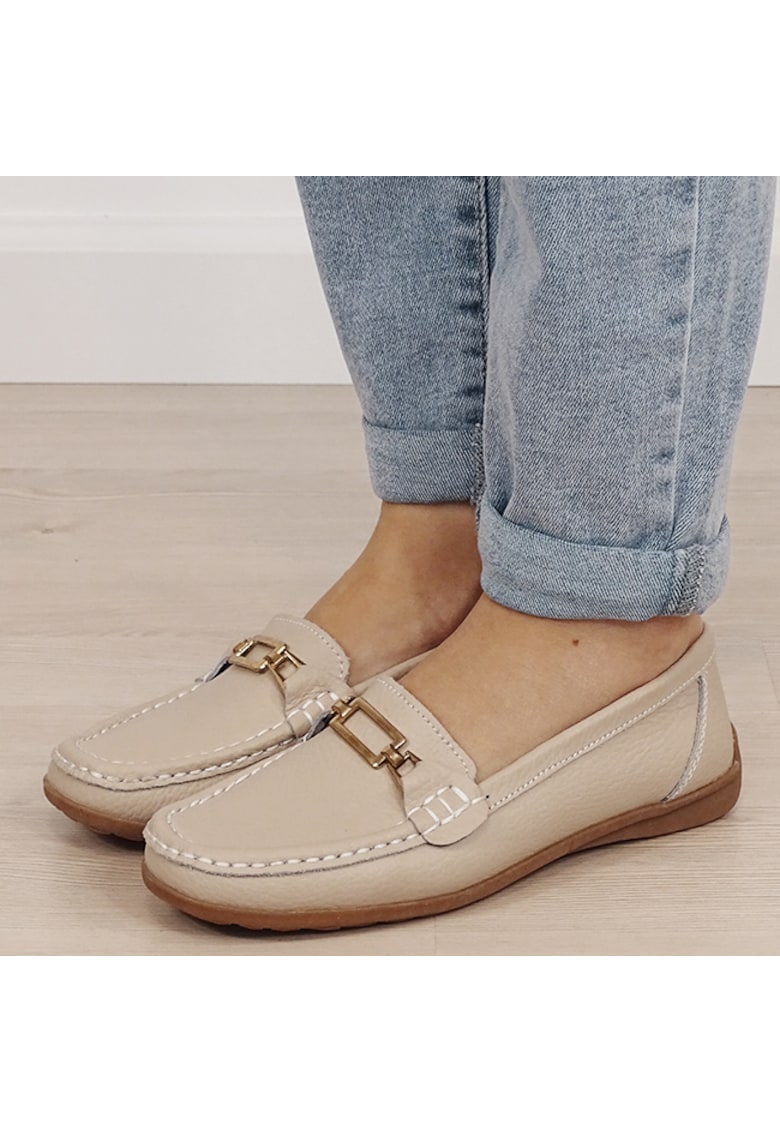 Mocasini bej de tip loafers din piele naturala B-0511 01 12031 - Bej