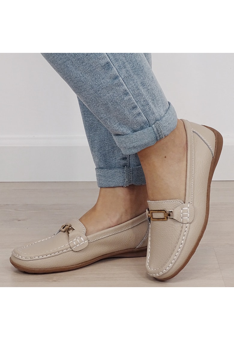 Mocasini bej de tip loafers din piele naturala 0511 01 19436 - Bej