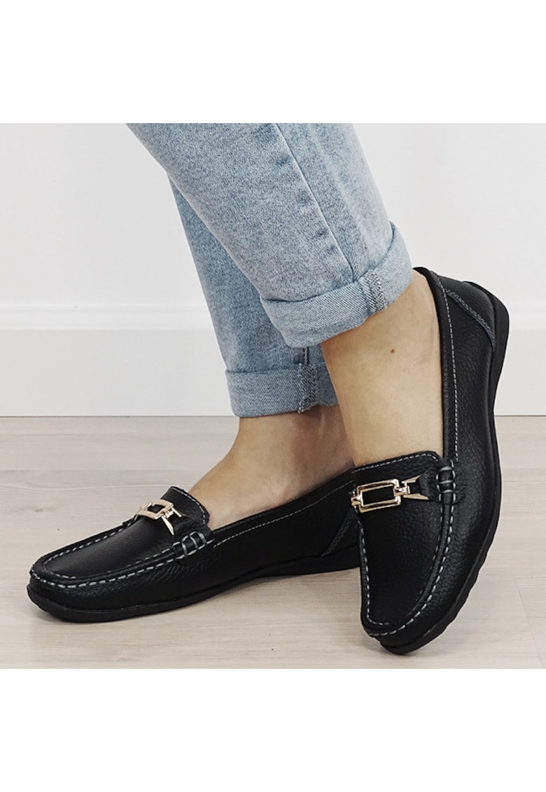 Mocasini negri de tip loafers din piele naturala 0511 01 19444 - Negru