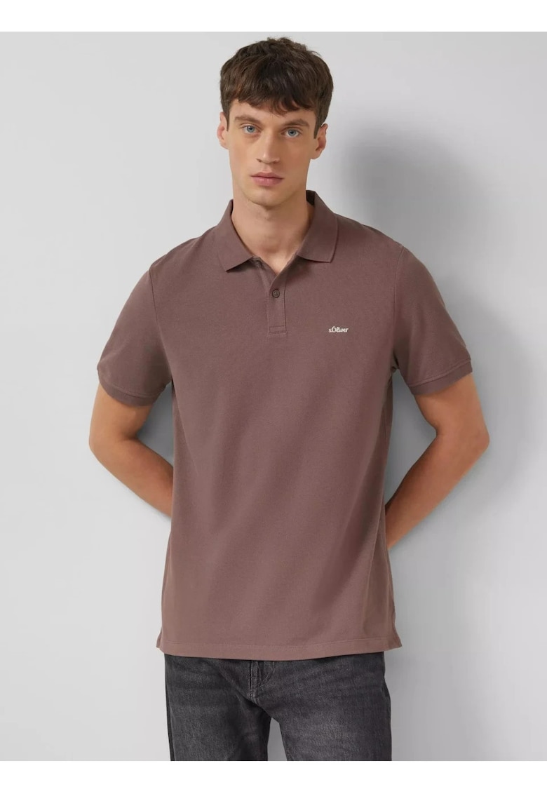 Tricou polo barbati - din bumbac cu croiala Regular Fit - logo - - Maro inchis