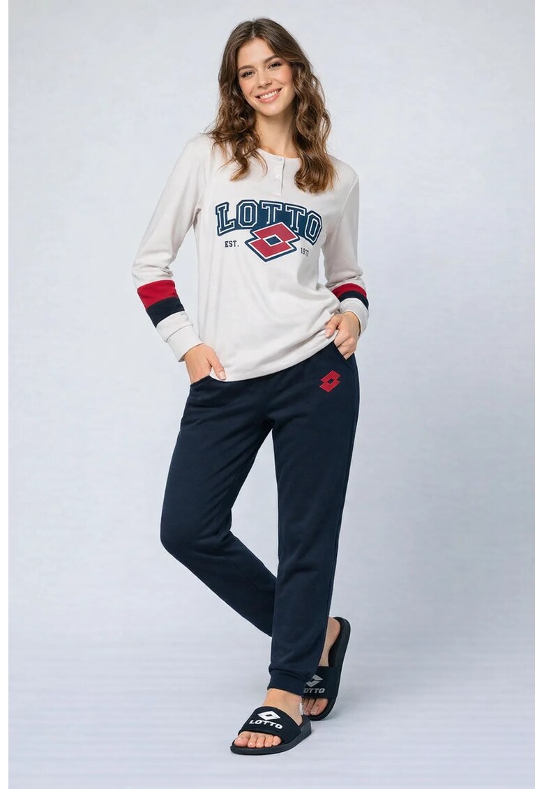 Pijama cu imprimeu logo si buzunare - Rosu/Alb/Bleumarin