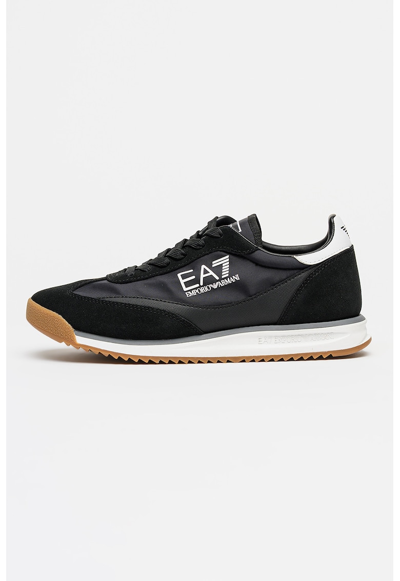 Pantofi sport din material textil cu insertii de piele intoarsa - Negru/Alb optic