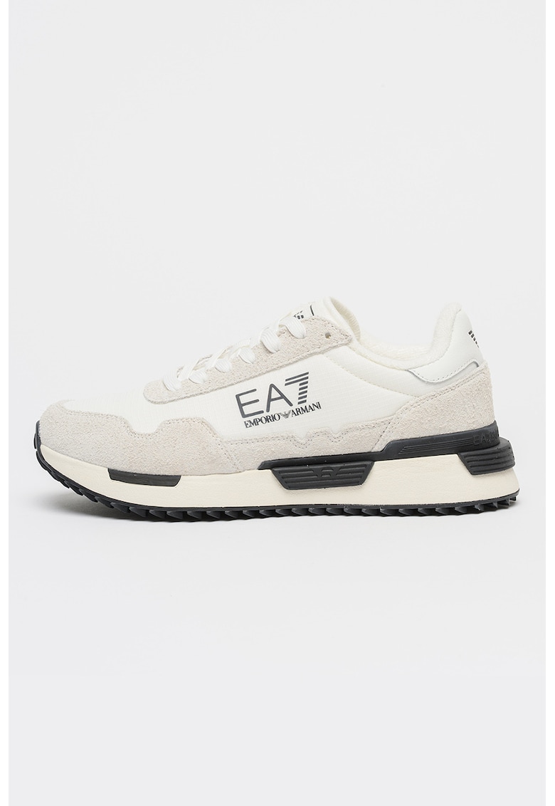 Pantofi sport din material textil cu garnituri din piele ecologica - Gri deschis/Alb murdar