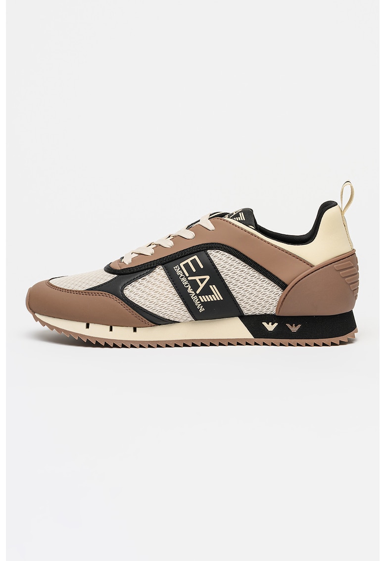 Pantofi sport din piele ecologica cu insertii din plasa - Bej/Caramel