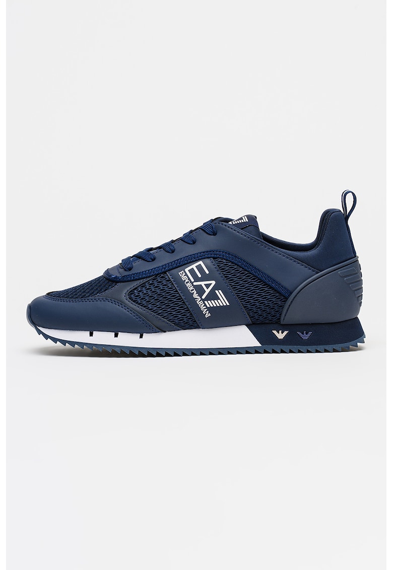 Pantofi sport din piele ecologica cu insertii din plasa - Alb optic/Bleumarin